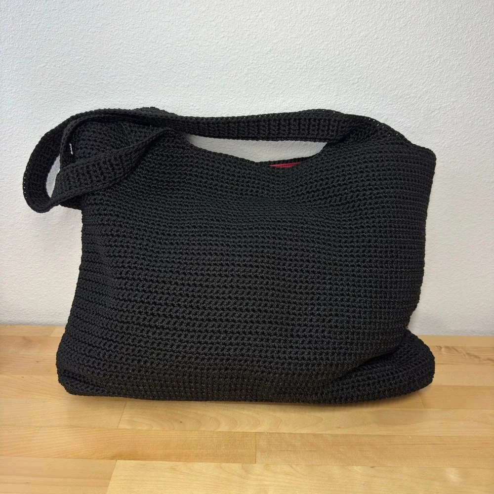 The Sak Crochet‎ Hobo Bag Colorblock Geometric Black Red Tan Shoulder Bag Boho